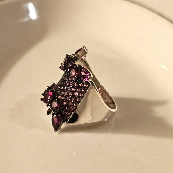 4.66 CTW Raspberry Rhodolite Rhodium Over Sterling Cocktail Ring Size 8 R1P23 - Picture 2 of 12